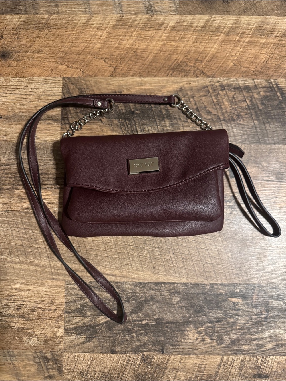 Women's Nine West Crossbody Bag in Deep Burgundy with Chain Accent
